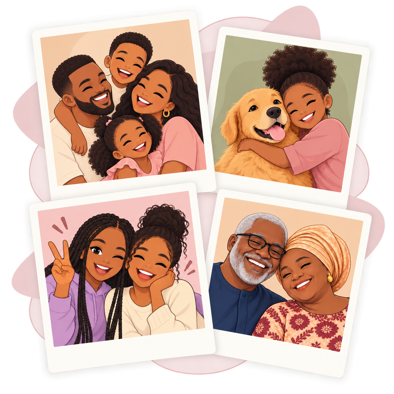 A collage celebrating family, friendship and pets